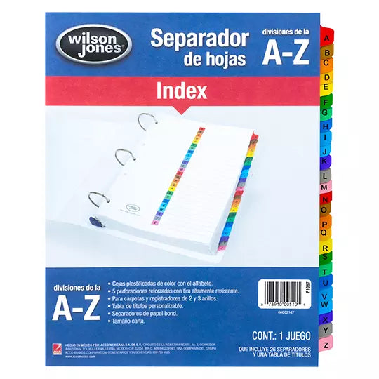Separador alfabético a-z ACCO tamaño car ta