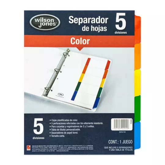 Separador sin numeración 5 divisiones AC CO tamaño carta