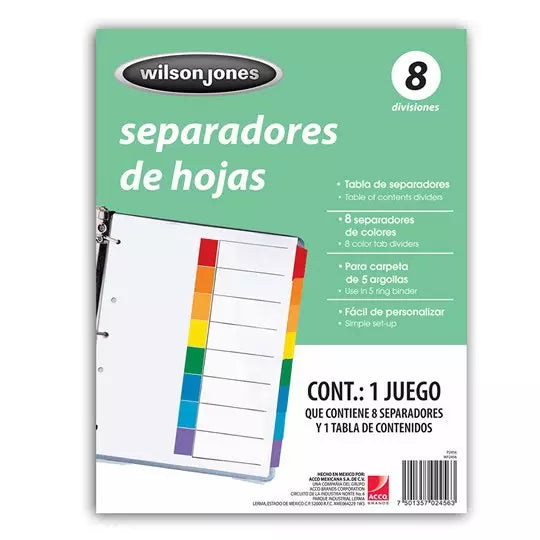 Separador sin numeración 8 divisiones AC CO tamaño carta