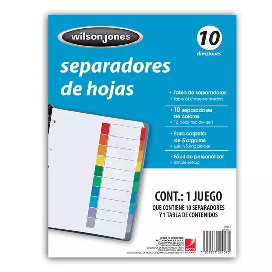 Separador sin numeración 10 divisiones A CCO tamaño carta