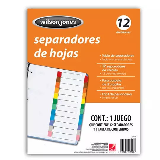 Separador sin numeración 12 divisiones A CCO tamaño carta