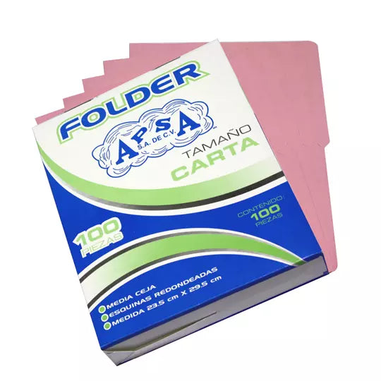 Folder rosa APSA tamaño carta , paquete con 100 piezas