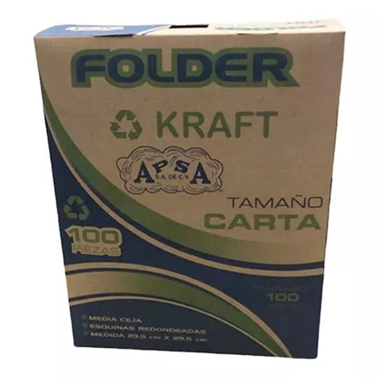 Folder kraft APSA tamaño carta , paquet e con 100 piezas