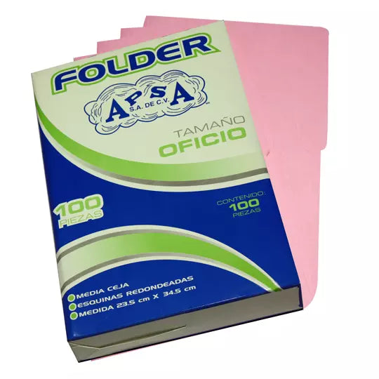 Folder rosa APSA tamaño oficio , paquet e con 100 piezas