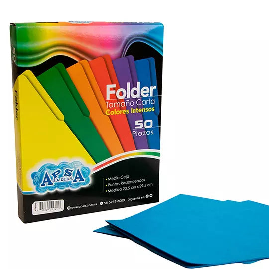 Folder azul intenso APSA tamaño carta , paquete con 100 piezas