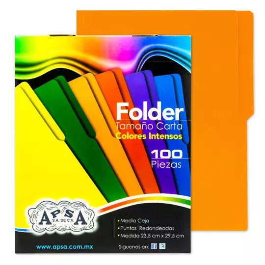 Folder naranja intenso APSA tamaño carta , paquete con 100 piezas