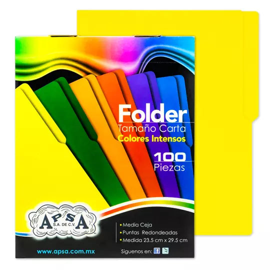 Folder amarillo intenso APSA tamaño cart a , paquete con 100 piezas