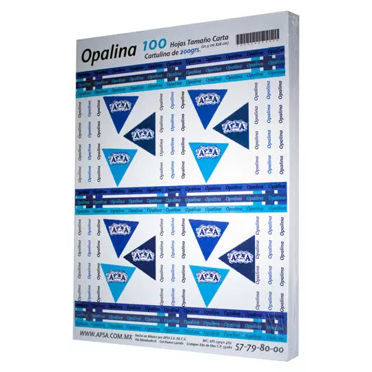 Papel opalina blanca 90% blancura APSA t amaño carta 200 gramos paquete con 100 p