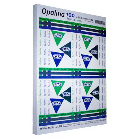 Papel opalina blanca 90% blancura APSA t amaño carta 120 gramos paquete con 100 p