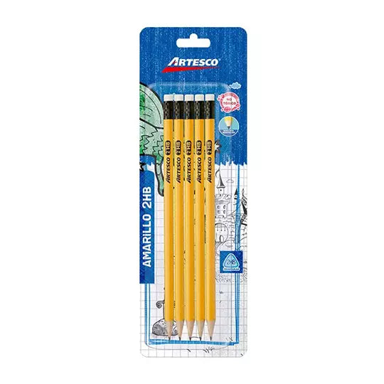 Lápiz Artesco amarillo 2HB blíster con 5 piezas