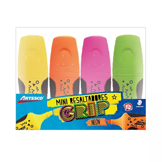 Resaltador de texto mini Artesco colores neón 4 piezas