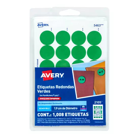Etiqueta redonda removible verde AVERY c on tecnología laser/inkjet