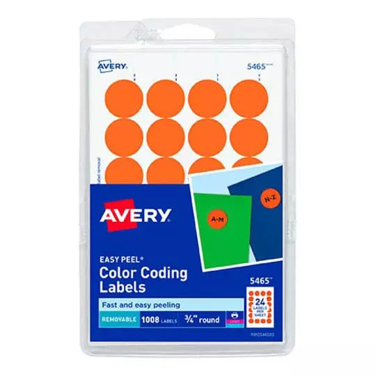 Etiqueta redonda removible naranja AVERY con tecnología laser/inkjet