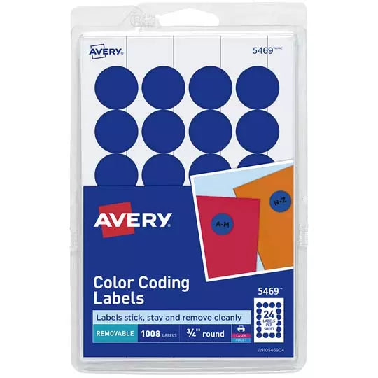 Etiqueta redonda removible azul AVERY co n tecnología laser/inkjet