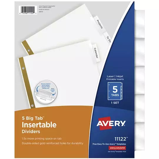 Separador blanco carta 5 divisiones AVER Y tecnología laser/inkjet