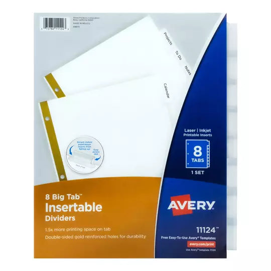 Separador blanco carta 8 divisiones AVER Y tecnología laser/inkjet