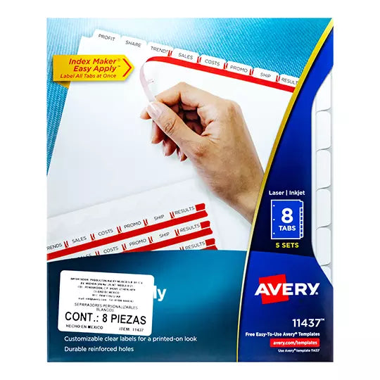 Separador blanco carta 8 divisiones AVER Y tecnologia laser