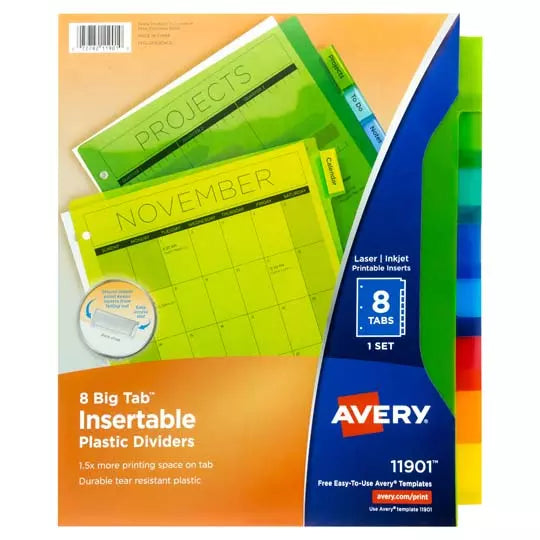 Separador plástico carta 8 divisiones AV ERY tecnología laser/inkjet
