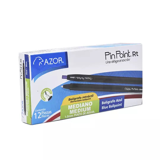 Bolígrafo mediano retráctil Pin Point 1. 0 mm color azul caja con 12 piezas