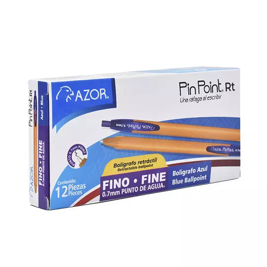 Bolígrafo fino retráctil Pin Point 0.7 m m color azul cuerpo amarillo c/12 pzas