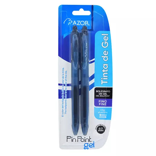 Bolígrafo fino retráctil Pin Point Gel 0 .7 mm color azul blíster c/2 piezas