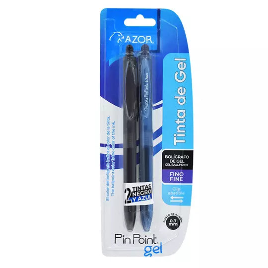 Bolígrafo fino retráctil Pin Point Gel 0 .7 mm color azul y negro blíster 2 pzs