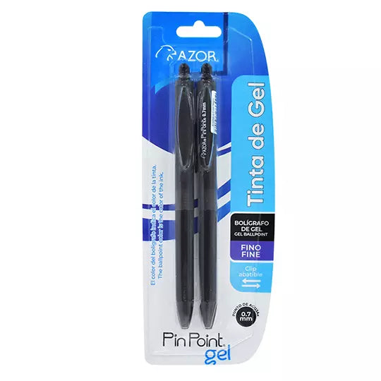 Bolígrafo fino retráctil Pin Point Gel 0 .7 mm color negro blíster c/2 piezas
