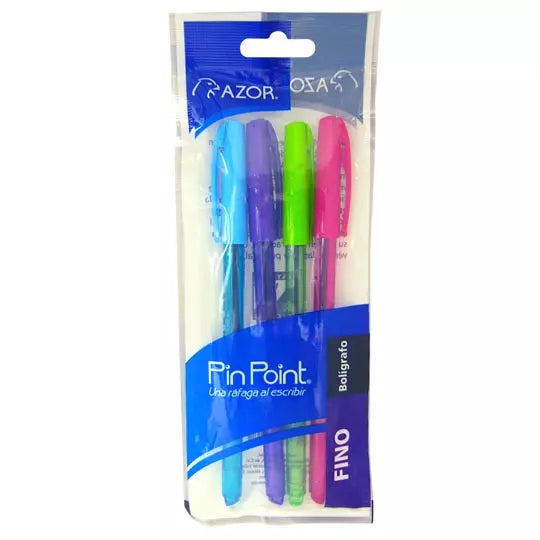 Bolígrafo fino Pin Point 0.7 mm colores surtidos empaque con 4 pzas