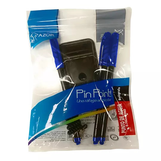 Base para bolígrafo Pin Point incluye 3 bolígrafos color azul punto fino