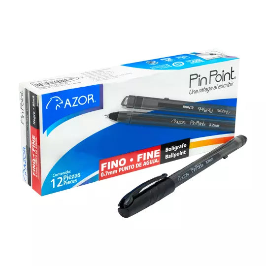 Bolígrafo fino Pin Point 0.7 mm color ne gro caja con 12 pzas