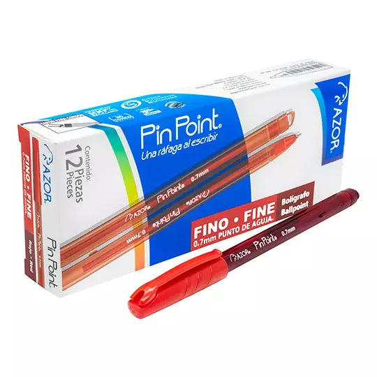 Bolígrafo fino Pin Point 0.7 mm color ro jo caja con 12 pzas