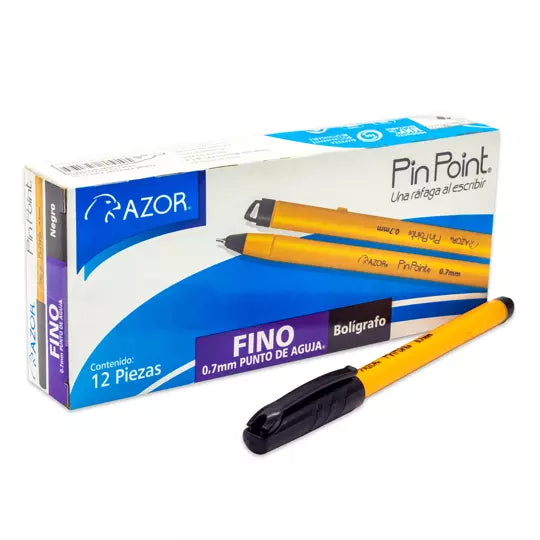 Bolígrafo fino Pin Point 0.7 mm color ne gro cuerpo amarillo caja con 12 pzas