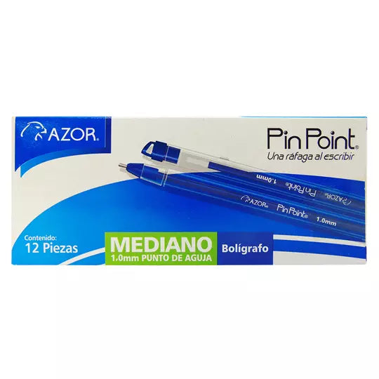 Bolígrafo mediano Pin Point 1.0 mm color azul caja con 12 pzas