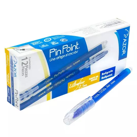 Bolígrafo ultra fino Pin Point 0.5 mm co lor azul caja con 12 pzas
