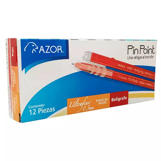 Bolígrafo ultra fino Pin Point 0.5 mm co lor rojo caja con 12 pzas