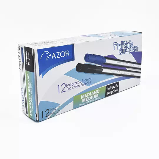 Bolígrafo dúo mediano Pin Point 1.0 mm c olores negro-azul caja con 12 pzas