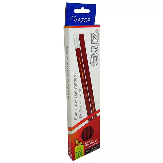 Lápiz hexagonal Azor Ekuz color carmín c aja con 12 pzas