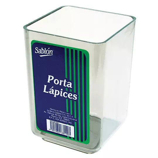 Porta lápices Sablón color cristal 6.3 x 6.3 x 9.6 cm
