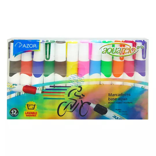Marcador lavable Aquarelo Grip colores s urtidos empaque con 12 pzas