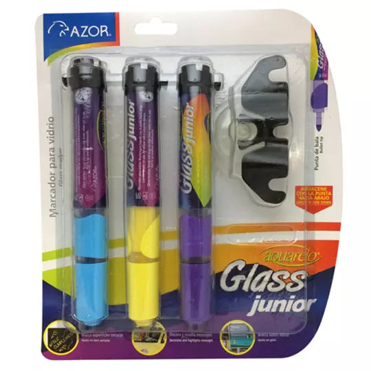 Marcador para vidrio Aquarelo Glass Jr. colores surtidos empaque con 3 pzas