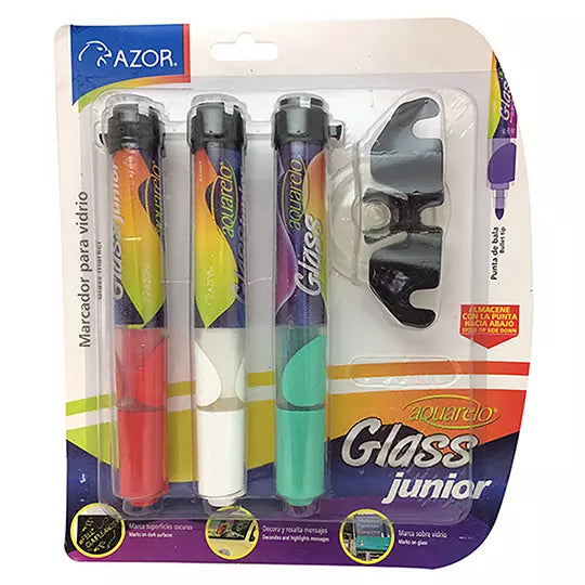 Marcador para vidrio Aquarelo Glass Jr. colores surtidos empaque con 3 pzas