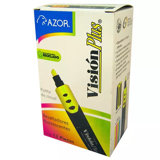 Resaltador de texto Vision Plus punta ci ncel 6 mm amarillo caja con 12 pzas