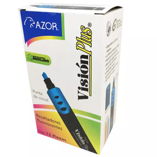 Resaltador de texto Vision Plus punta ci ncel 6 mm color azul caja con 12 pzas