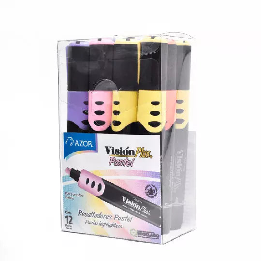 Resaltador de texto Vision Plus Pastel c olores surtidos caja con 12 piezas
