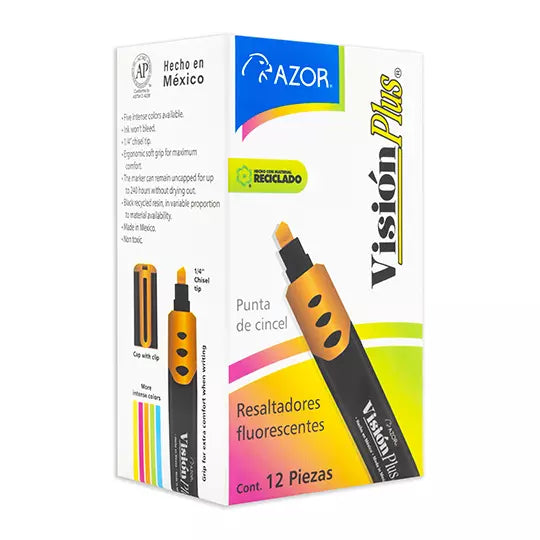 Resaltador de texto Vision Plus punta ci ncel 6 mm color naranja caja con 12 pzas