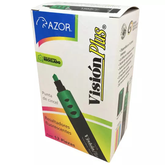 Resaltador de texto Vision Plus punta ci ncel 6 mm color verde caja con 12 pzas