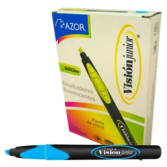 Resaltador de texto Vision Junior punta cincel 4 mm color azul caja con 12 pzas