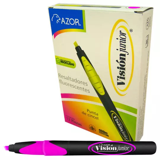 Resaltador de texto Vision Junior punta cincel 4 mm color rosa caja con 12 pzas