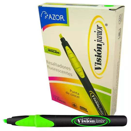 Resaltador de texto Vision Junior punta cincel 4 mm color verde caja con 12 pzas