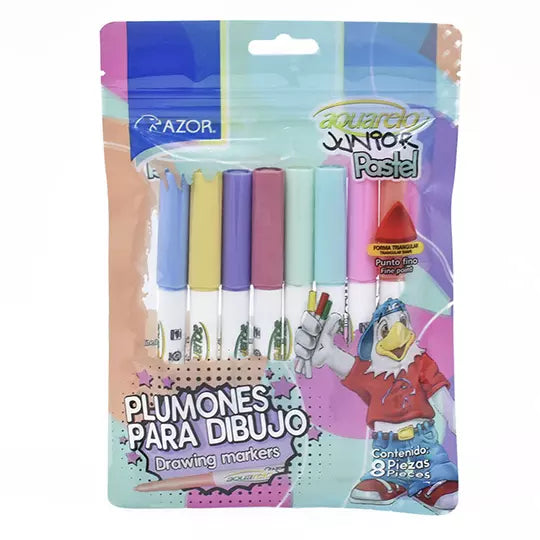 Marcador lavable Aquarelo Junior Pastel punta bala 1 mm colores surtidos c/8p